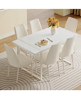 55" Cream Mdf Dining Set w/ 6 Armless Striped Chairs