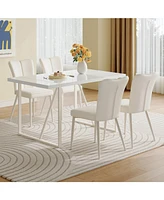 55" Cream Mdf Dining Table Set with 4 Armless Chairs