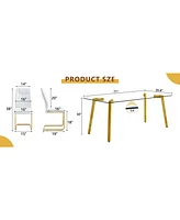 Golden Leg Glass Table & 6 White Pu Chairs