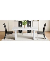 White Marble Dining Set - 4 Pu Chairs, Silver Legs