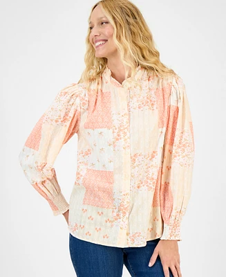 Style & Co Women's Printed Long-Sleeve Ruffle-Neck Blouse, Exclusively at Macy's