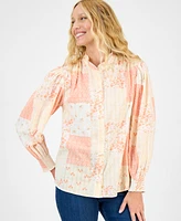 Style & Co Women's Printed Long-Sleeve Ruffle-Neck Blouse, Exclusively at Macy's
