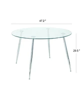Modern Round Glass Dining Set (Table & 6 Black Chairs)
