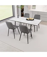 White Extendable Dining Set: Table & 4 Grey Chairs