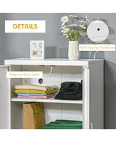 Industrial Storage Cabinet, Steel Garage Cabinet with Double Doors and Adjustable Shelves, White