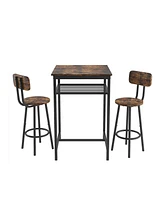 Bar table, equipped with 2 bar stools, with backrest and partition (Rustic Brown)
