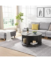 4 Piece of Industrial Round Coffee Table,Sturdy and Easy Assembly, 2-Tier with Storage for Living Room, Garden