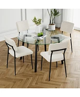 Modern Round Glass Table with 4 Chairs (Set of 5)