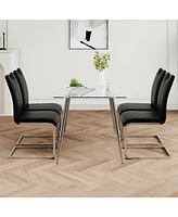 Rectangular Glass Dining Table Set with Pu Chairs (Set of 5)
