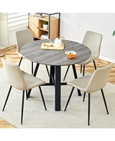 Modern 42" Round Mdf Dining Table Set with 4 Gray Pu Chairs