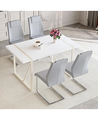 55" Cream Dining Table with 4 Light Gray Chairs