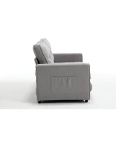 Convertible Sofa Bed Set in Gray & Beige Linen Fabric
