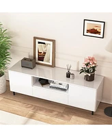 Modern Tv Console, Tv Stand, Entertainment Center with Storage Shelves, Tv Cabinet for Living Room, Bedroom, Cloud White 63x15.74x19.68 inch
