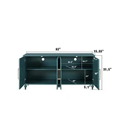 Navy Blue Storage Cabinet with Carved Doors & Adjustable Shelves
