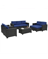 Pe Rattan Patio Furniture Set, Sectional Sofa, Cushions & Glass Table