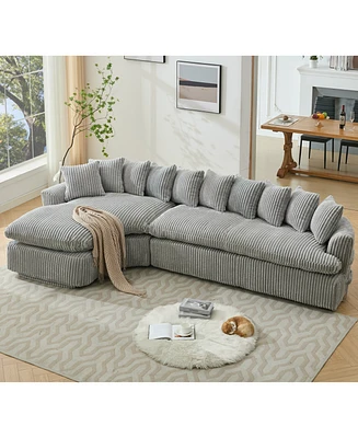 127" Large Curved Sectional Sofa, Corduroy, L-Shape - Gray