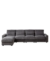 126" Corduroy L-Shaped Sofa w/ Cup Holder, Usb, Pillows & Ottoman