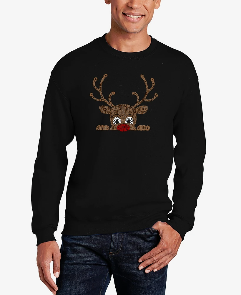 La Pop Art Men's Peeking Reindeer Word Crewneck Sweatshirt