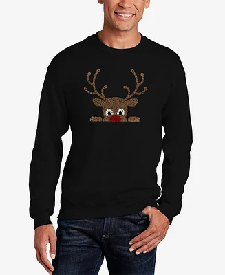La Pop Art Men's Peeking Reindeer Word Crewneck Sweatshirt