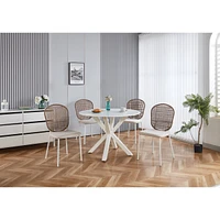 1+4,5pieces dining set, Table metal leg Mid-century Dining Table for 4-6 people With Mdf Table Top, Pedestal Dining Table, End Table Leisure Coffee Ta