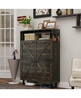 Farmhouse Shoe Storage Cabinet with Barn Door and Flip Drawers