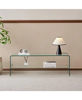 Clear Glass Tv Table, Tempered Clear Glass Tv Stand for Living Room