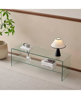 Clear Glass Tv Table, Tempered Clear Glass Tv Stand for Living Room