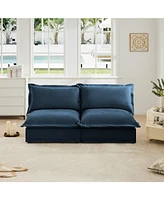 Slipcovered 2-Seater Armless Sofa with Cushions, Chenille Fabric in Blue
