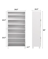 4-Drawer Shoe Cabinet with Mirror and 4-Door Closet (White)