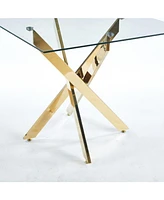 Modern Square Dining Table with Tempered Glass Top and Metal Legs (90x90x75cm)
