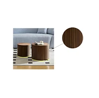 Mdf nested table set 2 pieces, handcrafted round coffee table in living/lounge area, walnut color
