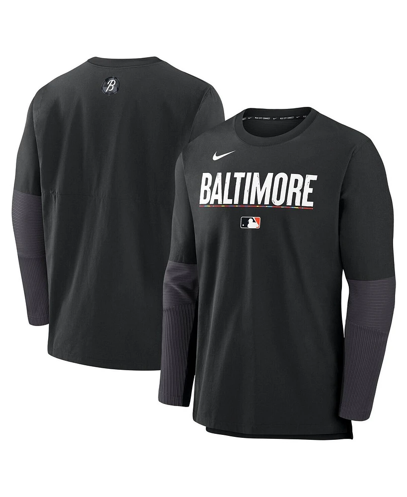 Nike Men's Black Baltimore Orioles Authentic Collection City Connect Lightweight Player Tri-Blend Performance Long Sleeve T-Shirt