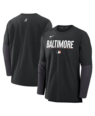 Nike Men's Black Baltimore Orioles Authentic Collection City Connect Lightweight Player Tri-Blend Performance Long Sleeve T-Shirt