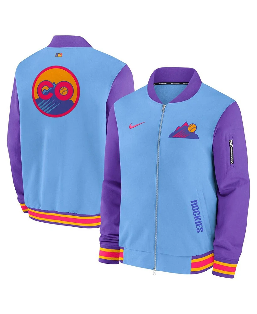 Nike Men's Light Blue/Purple Colorado Rockies 2025 City Connect Authentic Collection Full-Zip Bomber Jacket