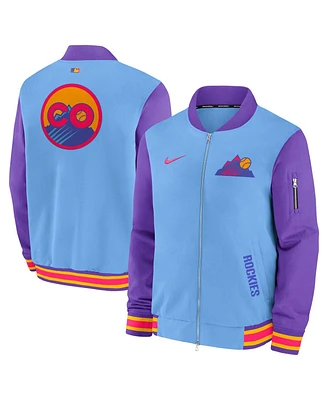 Nike Men's Light Blue/Purple Colorado Rockies 2025 City Connect Authentic Collection Full-Zip Bomber Jacket