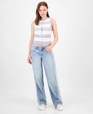 Celebrity Pink Juniors' Varsity Stripe Slouchy Straight-Leg Jeans