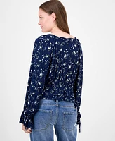 Celebrity Pink Juniors' Floral-Print Ruffle-Hem Peasant Top