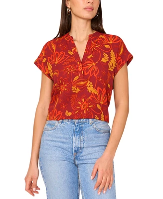 Vince Camuto Women's Printed V-Neck Placket Blouse