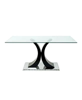 63" Glass Table with Stainless Steel Base (Set of 1)
