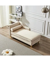 Modern Upholstery Chaise Lounge Chair With Storage Velvet (Beige)