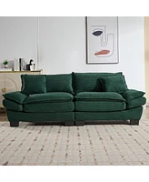 Corduroy Loveseat Sleeper Sofa with Pillows - Green