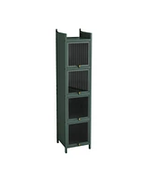 Modern 4-Tier Glass Door Cabinet: Multi-Purpose Storage for Entryway, Living Room, Bathroom