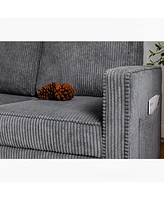 Retractable 3-Seat Sofa for Small Spaces, Gray Corduroy