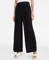 I.n.c. International Concepts Women's Cotton Lace-Trim Wide-Leg Pants, Exclusively at Macy's