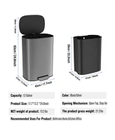 13 Gallon 50L Kitchen Foot Pedal Operated Soft Close Trash Can - Stainless Steel Ellipse Bustbin