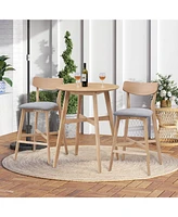 3 Pieces Bar Table Set,Modern Round Counter Height Pub Table, Wooden High Top with Bar Stools Pub Dining Set for Kitchen,Restaurant,Cocktail Bar,Oak