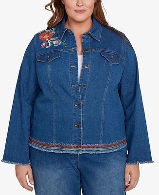 Alfred Dunner Plus Embroidered Denim Jacket