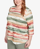 Alfred Dunner Plus Watercolor Stripe Top