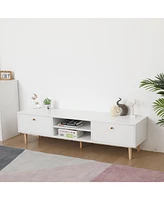 Modern 64" White Tv Stand with Ample Storage and Solid Wood Legs