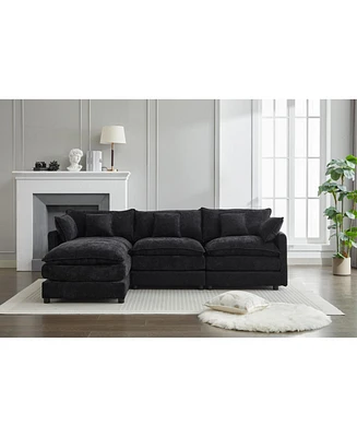 Modular Sectional Sofa, 3-Seater Sofa with Ottoman, Modern L-Shaped Sofa for Living Room Bedroom Apartment